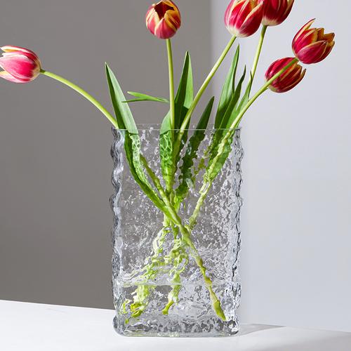 芬兰冰川花瓶北欧简约透明玻璃鲜花水养装饰花器轻奢餐桌插花摆件